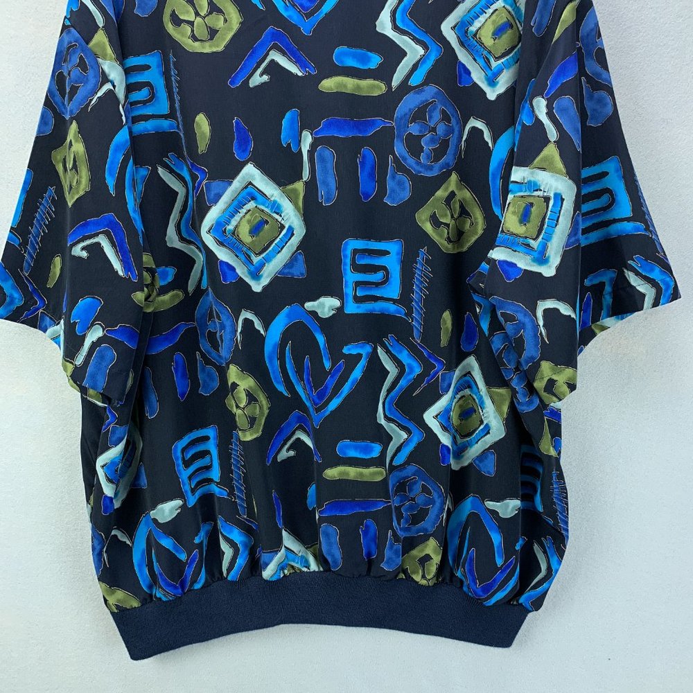 **SOLD**Alan Stuart Shirt Mens XXL 2XL Blue Abstract Art Pullover Banded Pocket - Picture 7 of 13